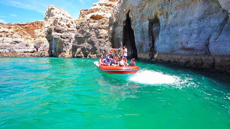 Benagil Caves Full Circuit Happy Hour - Find the Speedboat at Portimão, near San Francisco Convent Ruins