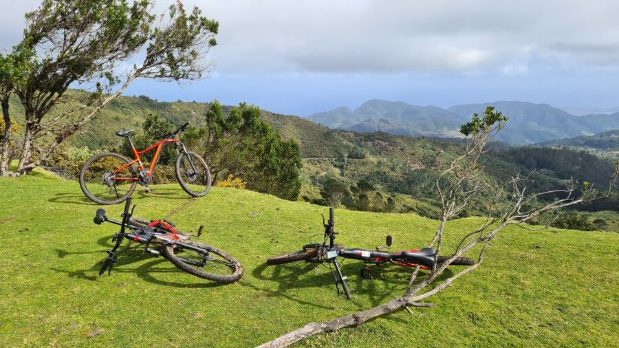 Camacha: Levada Trail e-Bike Guided Tour - Santo da Serra area: powered climbing, a viewpoint, and sheep greetings
