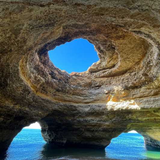 From Faro: Benagil, Algar Seco, 7 Hanging Valleys, & Marinha - Algar Seco caves and sea-carved passages, shoes matter here
