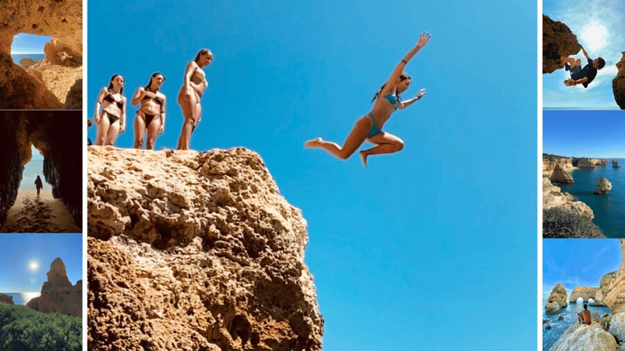 From Faro: Benagil, Marinha, 7 Valleys, Algar Seco Adventure - Cliff Jumping at Algar Seco: The Adrenaline Moment, When Conditions Allow