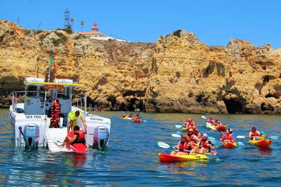 Lagos: Kayaking Tour - Catamaran cruise plus kayak time around Ponta da Piedade