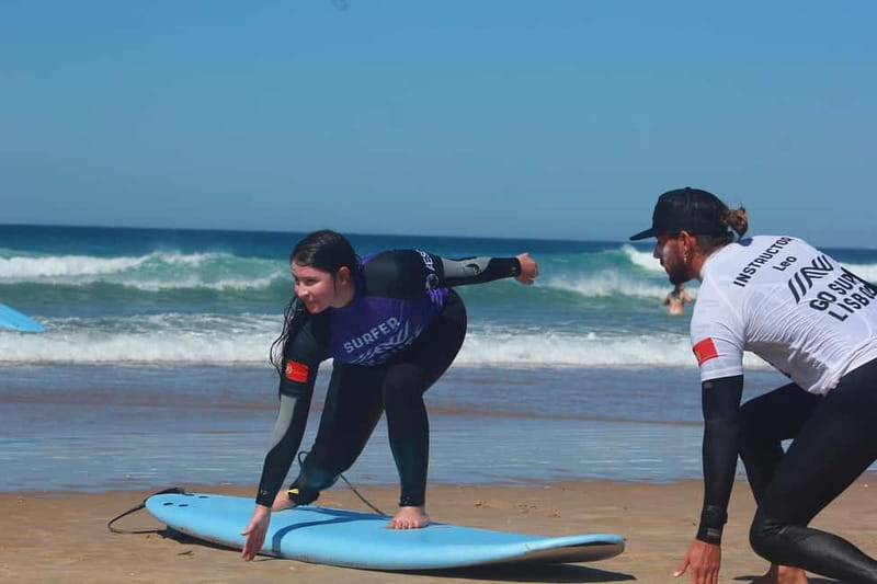 Lisbon: The Surf Instructor - surf lessons with transfer - The 3-hour session flow: warm-up, quick sand theory, then 2 hours in the water