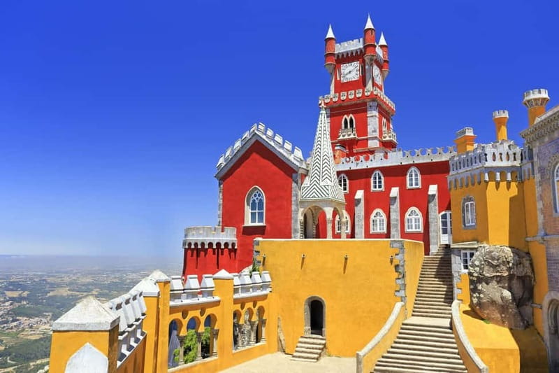 Sintra Dream Tour–Pena Palace,Sintra, Cabo da Roca & Cascais - Pena Palace itself: the colorful mix and the terrace views