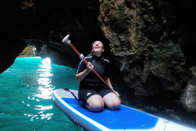 SUP Tour in Algarve Ingrina Caves w/ Snorkeling & Photos Included - Swimming with mask and snorkel inside smaller caves